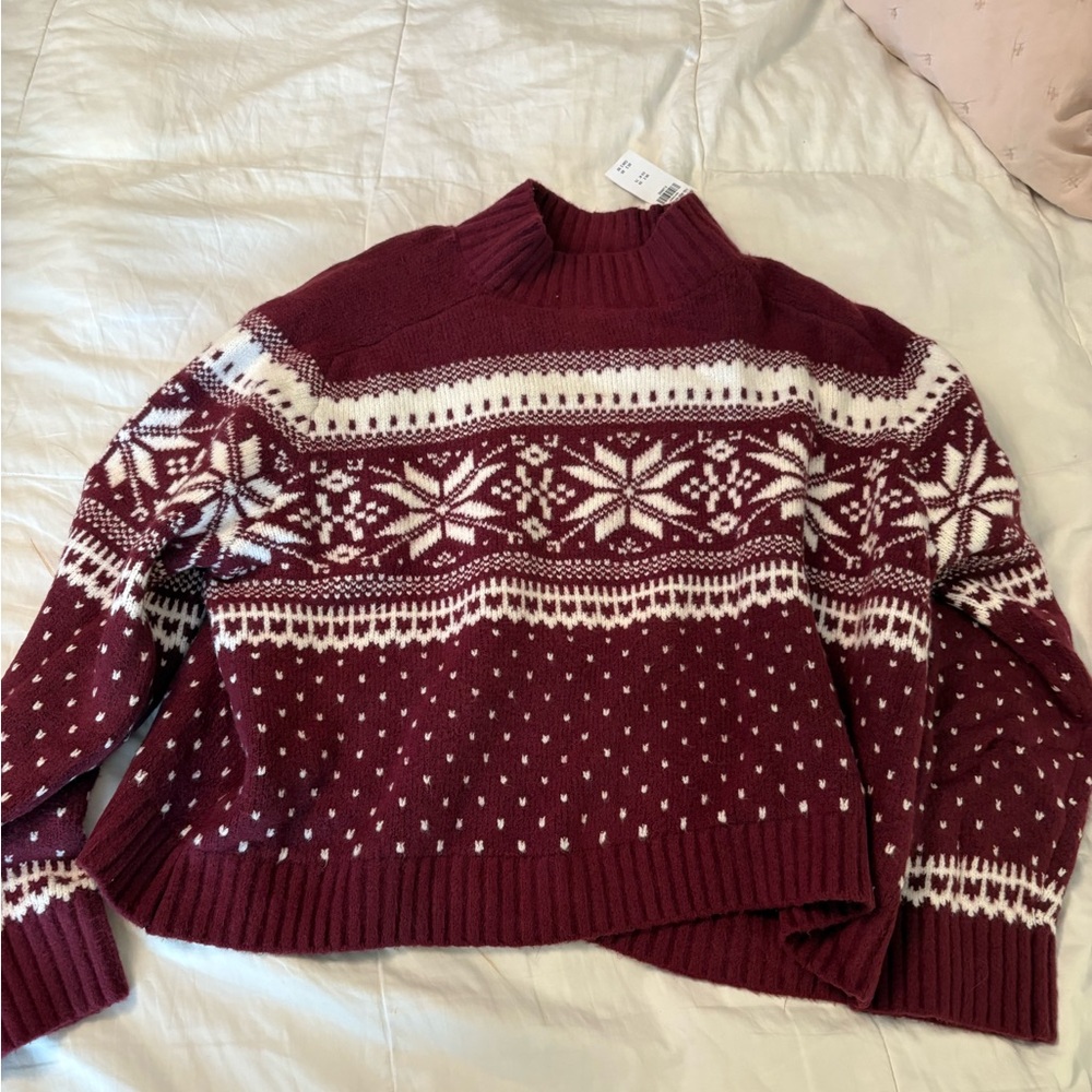 Abercrombie & Fitch Burgundy Fair Isle Turtleneck Sweater